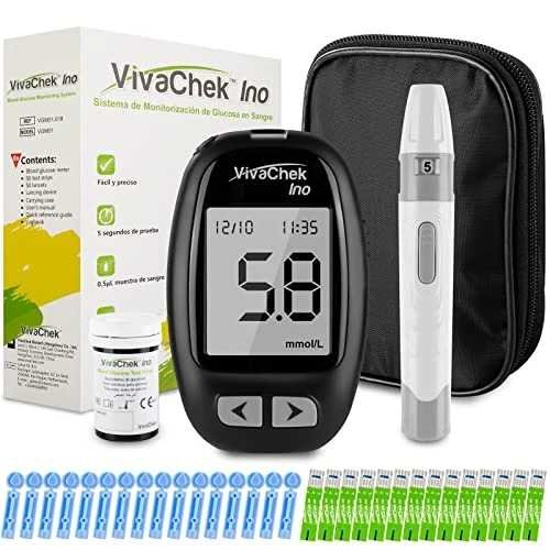 Glucosio in bloedkit, update 2021, bloedsuikermeter, diabetes testkit, gegevensoverdracht via microUSB-waarschuwing bij hydrofycommie en kettone met 50 strips en 50 mg/dl wijzers