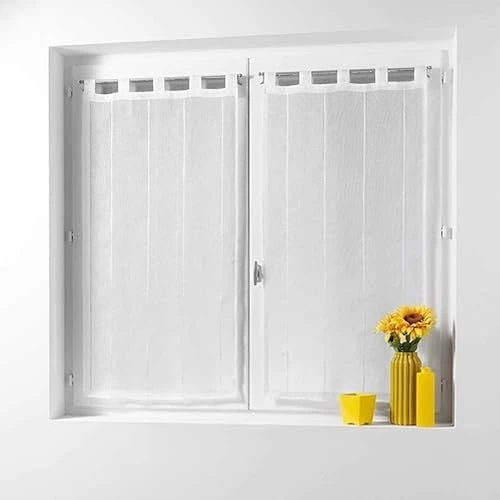 Offerta a tempo: Douceur d'intérieur, Coppia di Tende con Passanti (2 x 45 x 120 cm) Linahe Bianco, Vela sabbiata con Fili di ciniglia - 0.00% da 24.90 € a 24.90 €