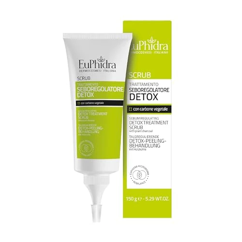 Offerta a tempo: Euphidra, Scrub Seboregolatore Detox, Tubo con Erogatore 150 g, Pre-Shampoo per Cuoio Capelluto Oleoso con Carbone Vegetale e Microbioma Rebalance, Effetto Purificante, Senza SLES, SLS e Siliconi - 0.00% da 14.53 € a 14.53 €