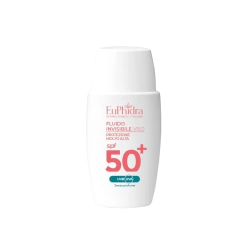 Offerta a tempo: EUPHIDRA, Fluido Solare Invisibile Viso SPF 50+ Protezione Alta, Ultra-Leggero Effetto Seconda Pelle, Ipoallergenico, Senza Profumo, Siliconi e Parabeni, Per Tutti i Tipi di Pelle, 50ml - 47% da 24.90 € a 13.18 €