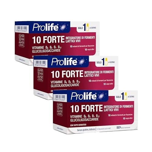 Offerta a tempo: Prolife - 10 Forte, Integratore con 10 Miliardi di Probiotici per Flaconcino, 3 Pack da 10 Flaconcini da 8 ml, Ricco di Fermenti Lattici e Vitamine del Gruppo B - 40% da 27.99 € a 16.70 €