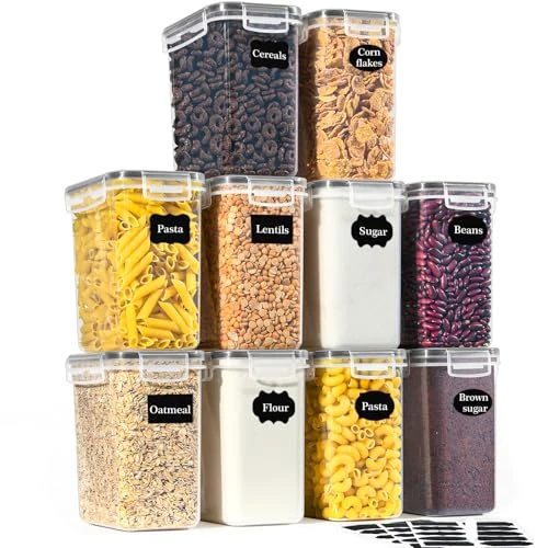 Offerta a tempo: GoMaihe Set di 10 Contenitori Ermetici per Alimenti in Plastica da 1,6L con Coperchio, Senza BPA – Barattoli da Cucina per Pasta, Farina, Cereali, Nero - 0.00% da 34.99 € a 34.99 €