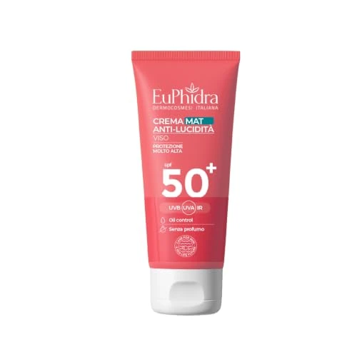 Offerta a tempo: EUPHIDRA, Crema Solare Viso Mat Anti-Lucidità SPF 50+ per Pelli Miste e Grasse, Effetto Opacizzante, Anti-Age, Ipoallergenica, Senza Siliconi e Parabeni, Protezione Alta Invisibile, Formato 50 ml - 39% da 24.90 € a 15.10 €
