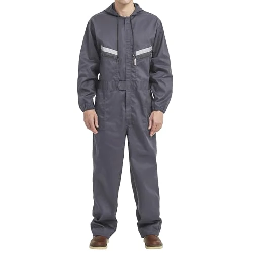 Limited offer: Yukirtiq Mens Work Coveralls Mechanic Hooded Overall Workwear Jumpsuits Long Sleeve Hi Viz Coverall with Zippers from 39.99 EUR to 31.99 EUR (save 20%)