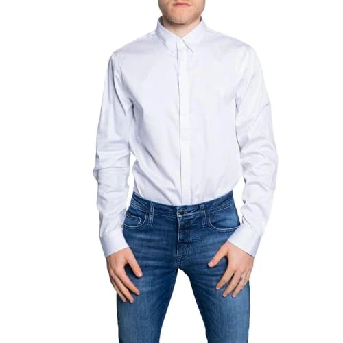 Offre limitée : Armani Exchange Long Sleeve Stretch Cotton-satin Button Up Homme chemise, Blanc, 40 de 85.00 € à 67.90 € (20% de remise)