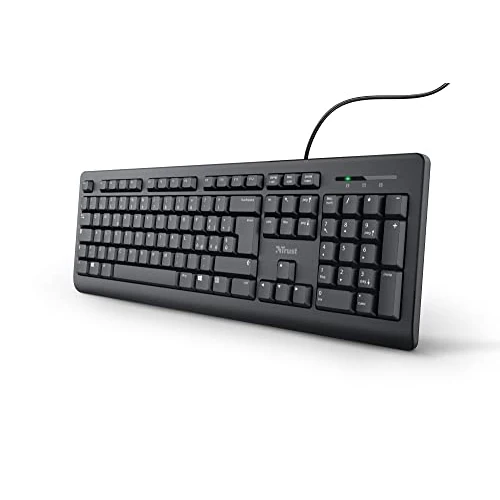 Trust Taro USB Wired Keyboard, Italian Layout QWERTY for PC/Laptop/Notebook, Mac/Windows, ‎Silent Keys, 1.8 Meters Cable, Splash Resistant, Ergonomic, Black