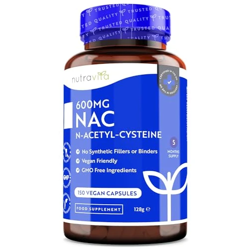 Offerta a tempo: NAC N-Acetil-Cisteina 600mg - NAC Supplemento Vegan - Alta Qualità + Alto Dosaggio di N Acetilcisteina - Nac600 mg Integratore 150 Capsule (5 Mesi) - nac Aumentata - Aminoacidi Essenziali - Nutravita - 42% da 27.99 € a 16.14 €