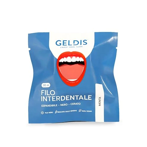 Offerta a tempo: GELDIS Filo Interdentale Espandibile Nero, Gusto Menta, Rimuove Placca in Profondità, Con Cera Vegetale, Per Gengive Sensibili, 30m Senza Plastica - 0.00% da 6.49 € a 6.49 €