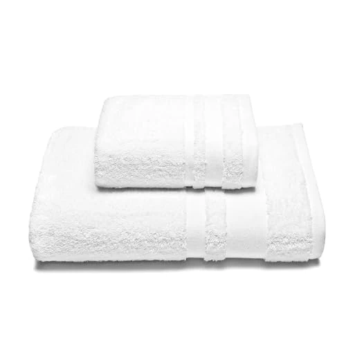Caleffi - 2-Piece Towel Set 100% Cotton Terry Towelling - 1 Hand Towel 50 x 100 cm + 1 Guest Towel 40 x 60 cm, Soft & Absorbent