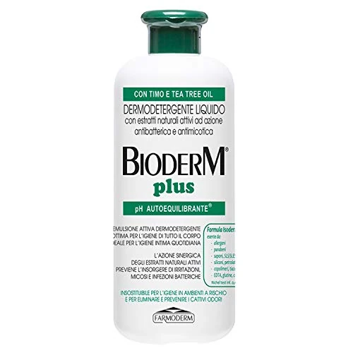 Bioderm Plus Timo - Gel de Ducha Antibacteriano con Aceites Esenciales de Tomillo y Árbol de Té - Ideal para la Higiene Íntima y Corporal Diaria de Pieles Sensibles - Sin Parabenos - 500 ml