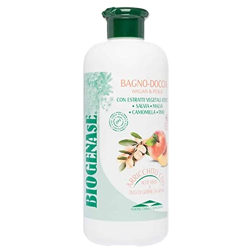 Offerta a tempo: Biogenase Bagnodoccia Argan e Pesca Bagnoschiuma Addolcente Senza Parabeni 500 ML - Bagnoschiuma Delicato - Docciaschiuma Naturale per l'Igiene del Corpo - Lascia la Pelle Liscia e Morbida - 23% da 9.99 € a 7.67 €