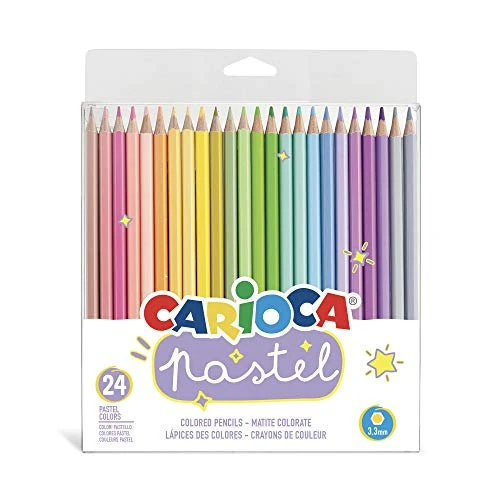 CARIOCA Lápices Pastel | Set Lápices de Colores PASTEL hexagonales, Lápices de Madera con Mina Resistente, para NIños y Adultos, Colores Surtidos 24 Uds