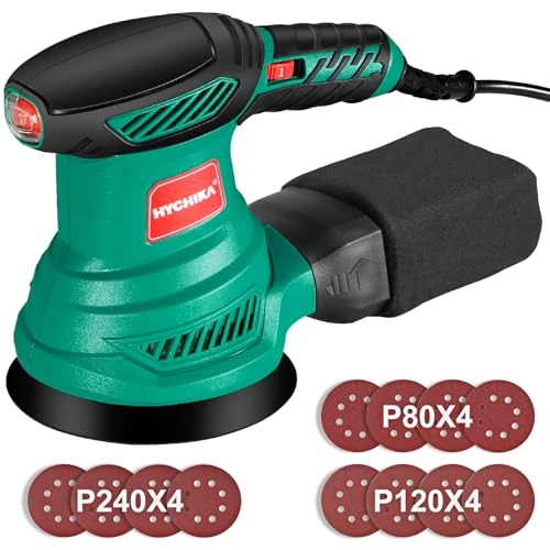 Offerta a tempo: HYCHIKA Levigatrice Orbitale 300W, 6 Velocità Regolabili, 13000 RPM, 12PCS Dischi Abrasivi 125mm (80, 120, 240 Grani), Levigatrice Elettrica, con Scatola di Raccolta della Polvere - 0.00% da 36.99 € a 36.99 €