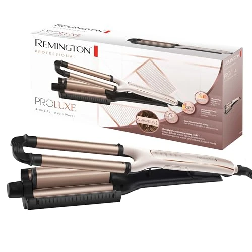 Limitiertes Angebot: Remington Welleneisen [Testsieger] ProLuxe 4-in-1 Lockenstab: Beach, natürlich Wellen, Wasserwellen, (Dig. Display, Temperatureinstellung bis 210°C) Kreppeisen, Multistyler CI91AW, Weiße Rose von 76.99 EUR auf 41.41 EUR (Spare 46%)