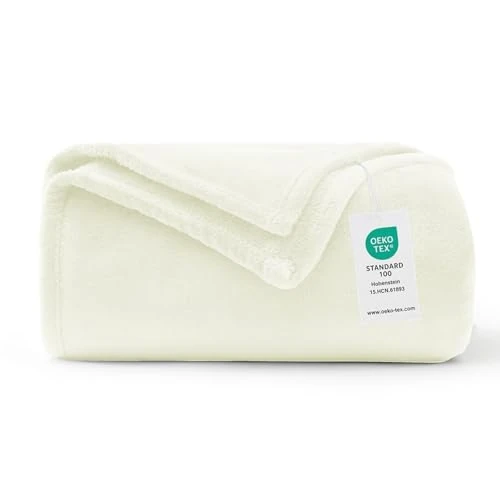 Tijdelijke aanbieding: WAVVE Omkeerbare flanellen deken, 150 x 200 cm, voor bedden met 90 cm breedte, beige microvezel, zacht, warm, ademend voor de winter (ivoorwit) van 38.99 € naar 19.99 € (48.73% korting)