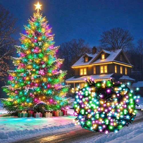 Offerta a tempo: Ulinek 1000LED 100M Luci Natale Esterno, Stringa Luci Colorate 8 Modalità | Catena Luminosa Decorative IP44 Impermeabile per Albero Natale Giardino Interno Camere Letto Festa, Filo Verde - 10% da 73.99 € a 66.59 €