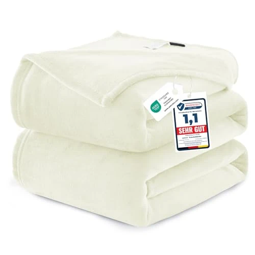 Tijdelijke aanbieding: WAVVE Fleecedeken van microvezel, flanel, bankovertrek, 230 x 270 cm, wit, beige, deken voor tweepersoonsbed, bontdeken, groot, warm en zacht, crèmekleurig, 270 x 230 cm van 33.99 € naar 33.99 € (0.00% korting)