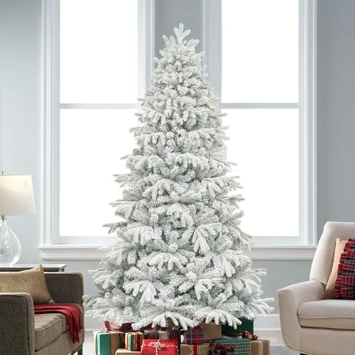 Flocked Christmas Tree 7.5ft Realistic Artificial Pine Tree with Snow