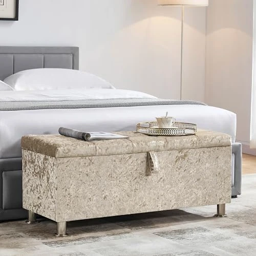 Limited-time offer: Vida Designs Valencia Storage Ottoman, Fabric in Champagne Velvet, 100x40x44cm - Storage Ottoman with Lift-Up Lid, Ideal for Toys, Bedding & Footstool Use | UKFR Certified from 74.99 GBP to 66.99 GBP (save 11%)