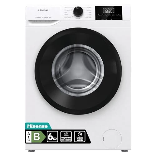 Hisense WF1G6021BW Slim wasmachine met voorlader, 6 kg, 1200 omw/min, 15 programma's, led-display, snelprogramma, vertragingsstart, energieklasse B