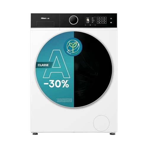 Hisense WF5I8043BWF Slim wasmachine met voorlader, 8 kg, klasse A-30%, 1400 omw/min, 15 programma's, connectivity, stoom, refresh, touch-display, maxi-mand, snelprogramma