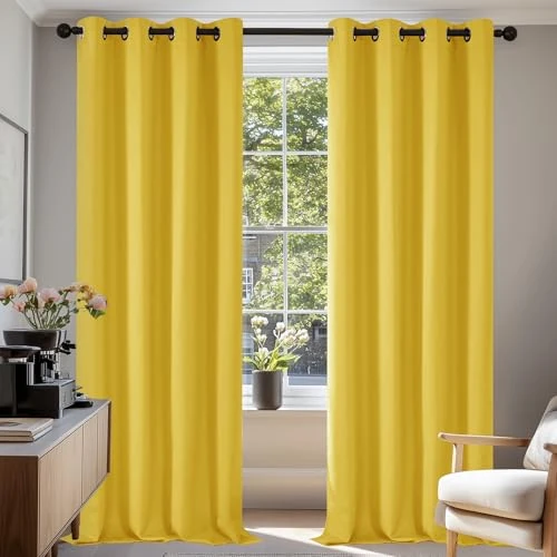 Oferta limitada: Deconovo Cortinas Opacas para Interiores, 2 Piezas, 138 cm de Alto, Cortinas térmicas Modernas para el hogar, con ollados, 132 x 138 cm (Ancho x Alto), Amarillo de 36.95 EUR a 36.95 EUR (ahorro 0%)