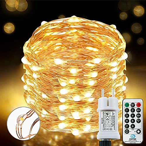 [220 LED] Fairy Lights, 25 m, 8 Modes Fairy Lights, Outdoor Power Fairy Lights, Waterproof, OutdoorIndoor Copper Fairy Lights with Remote Timer for Bedroom, Balcony Furniture, Party, Christmas (Warm
