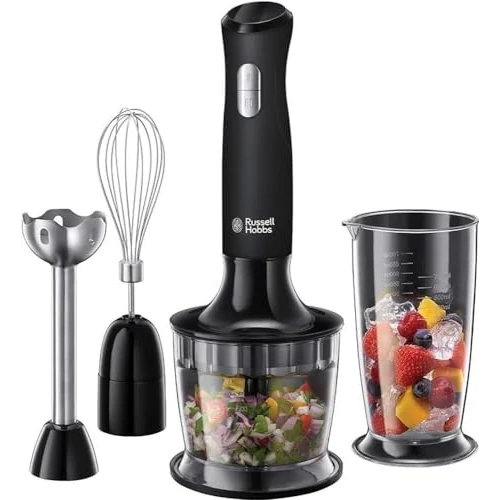 Offerta a tempo: Russell Hobbs Frullatore A Immersione,3 In 1: Frullatore (bicchiere 700 Ml), Tritatutto (500 Ml), Frusta Per Montare, 2 Velocità, Zuppe, Yogurt, Salse, Frusta, Lavastoviglie Ok, Nero 24702-56 - 30% da 55.00 € a 38.47 €