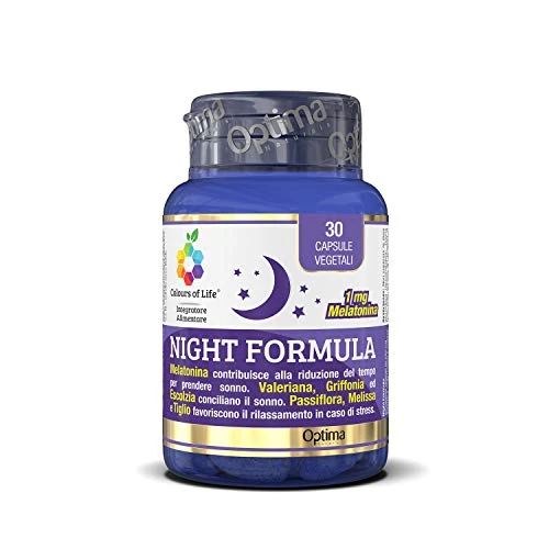 Optima Naturals Night Formula con Melatonina, Valeriana y Griffonia, Elimina El Insomnio, Mejora La Calidad Del Sueño, Induce Un Sueño Natural y Reparador, Efecto Rápido 100 g