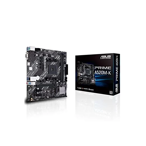 ASUS Prime A520M-K Mainboard Sockel AM4 (AMD Ryzen, Micro-ATX, M.2, 1Gbit/s-Ethernet, SATA 6Gbit/s, USB 3.2 Gen 2 Typ-A)