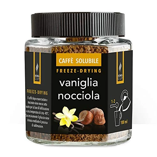 Zeitlich begrenztes Angebot: King Cup - 1 Glas à 50 Gr, löslicher Kaffee mit Vanille und Haselnuss, Sofort aromatisierter Kaffee mit extra Löslichkeit, Ideal für Frühstück, Brunch, Iced Coffee, Glutenfrei, Vegan von 7.53 € auf 7.53 € (0.00% Rabatt)