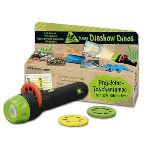Offerta a tempo: Moses 40236 Piccola Presentazione Dinos - Torcia proiettore per Bambini, con 24 Immagini di Dinosauro e panoramica del Nome, Dino, Small - 0.00% da 9.80 € a 9.80 €