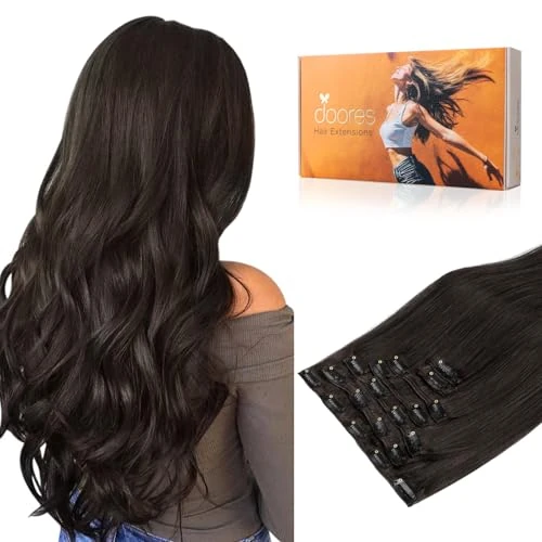 Oferta limitowana: DOORES Dopinki do przedłużania włosów z klipsami, prawdziwe włosy, ciemnobrązowe, 55 cm, 7 sztuk, 120 g, ludzkie włosy, naturalne włosy, grube włosy z 571.74 zł na 571.74 zł (oszczędź 0.00%)