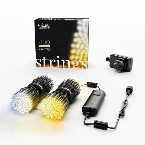 Twinkly - TWS400GOP Gold Edition 400 bursztynowe i białe łańcuchy LED – sterowane za pomocą aplikacji, oświetlenie bożonarodzeniowe LED z czarnym kablem (32 m) – IoT – dekoracja do wnętrz i na zewnątrz