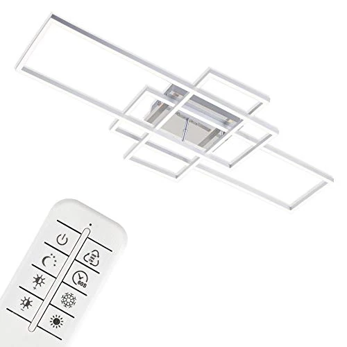 Briloner Leuchten 3156-018 LED, dimmable Ceiling lamp, incl. Remote, Colour Temperature Control, Night Light Function, Timer, 51 watts, 5,500 lumens, Chrome-Aluminium, 1040x420x100mm