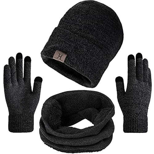 Oferta ograniczona: Komplet czapka szalik rękawiczki dla mężczyzn i kobiet, na zimę, z dzianiny, termiczny beanie, snood i rękawiczki z ekranem dotykowym, miękka podszewka z polaru, czapka zimowa dla mężczyzn i z 54.99 EUR na 54.99 EUR (znizka 0%)