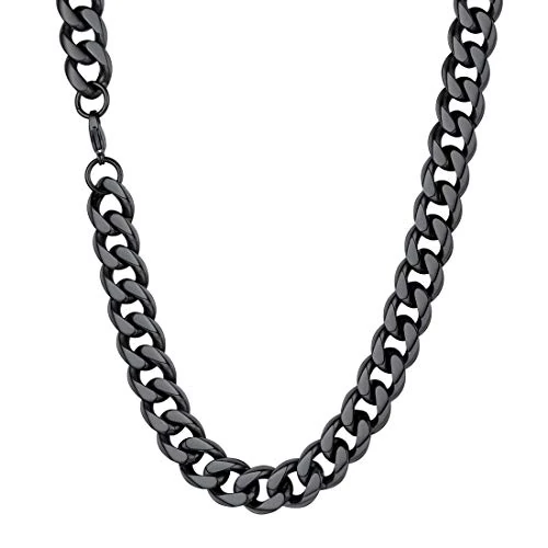 Limited-time offer: U7 Black Chain for Men, Mens Cuban Chains Necklace, 12mm Width 18 Inch 46cm Length, Stainless Steel Curb Link Necklaces, Sturdy Chunky Neck Jewellery for Layering, Gift for Boyfriend from 9.99 £ to 9.99 £ (save 0.00%)