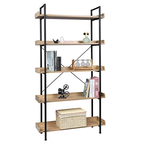 Offerta a tempo: WOLTU Scaffale per Libri con 5 Ripiani Aperti, Libreria con Struttura in Metallo per Soggiorno/Camera da Letto/Studio, 91x30x173 cm, Rovere Chiaro - 48% da 98.39 € a 50.99 €