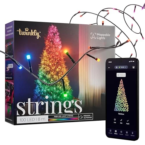 Limited-time offer: Twinkly Strings 100 RGB LED String Lights Indoor and Outdoor Smart LED Lights Multi-Color Compatible with HomeKit, Alexa and Google Home, Gaming Lights, IP44, App Controlled, Black Wire, 8m from 42.06 GBP to 42.06 GBP (save 0%)