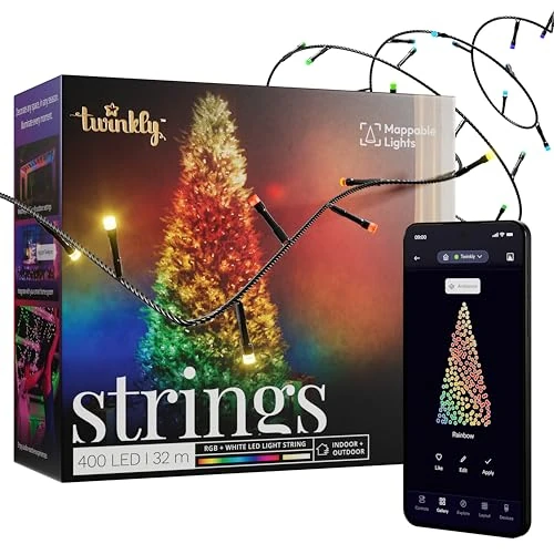 Limitiertes Angebot: Twinkly Strings 400 LED RGB+ Weiß, LED-Lichterkette, Smarte LEDs für den Innen- und Außenbereich, Kompatibel mit Alexa und Google Home, IP44, App-Steuerung, Schwarzes Kabel, 32m von 199.99 EUR auf 129.62 EUR (Spare 35%)