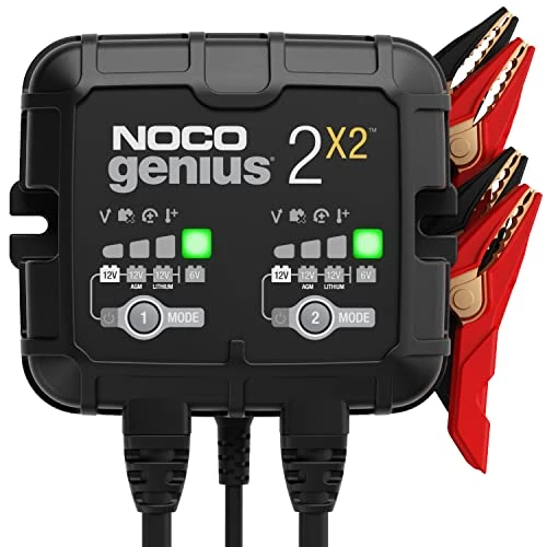 Tijdelijke aanbieding: NOCO GENIUS2X2, 4A 2-Bank Automatische Oplader (2A per Bank), 6V en 12V Batterijlader, AGM, SLA, Gel en Lithium Auto-Acculader, Onderhoudslader, Druppellader en Desulfator - Auto, Motorfiets, ATV, RV van 94.58 € naar 94.58 € (0.00% 