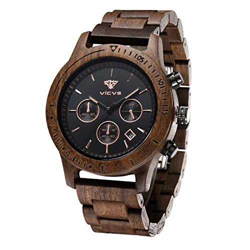 Oferta limitada: Reloj de madera VICVS para hombre, sándalo japonés, multifunción, rojo / negro natural con cronógrafo deportivo militar (Walnut) de 51.99 € a 51.99 € (ahorro 0.00%)