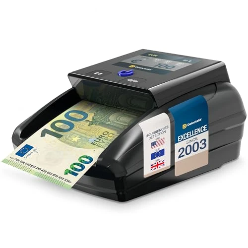 Detectalia D7T+ Valsgeld Detector met 100% detectie voor 3 valuta’s (EUR, GBP, USD) met 5 detectiesystemen en TFT-scherm