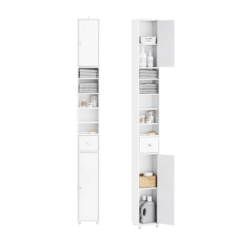 Offre limitee: SoBuy Meuble Colonne Salle de Bain 20 cm - Armoire de Rangement Étroite avec Tiroir et Étagères Réglables - Meuble Salle de Bain Compact pour WC, Petits Espaces, MDF, Blanc, 20x20x180cm, BZR34-II-W de 75.94 EUR a 62.94 EUR (economie 17%)