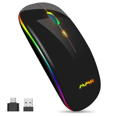 Tijdelijke aanbieding: Draadloze Bluetooth-muis, dun, draadloos, USB, 2,4 G, draagbaar, LED-muis met dual-modus (Bluetooth 5.0 en 2.4 G) voor laptop, pc, Mac OS, Android, Windows (zwart) van 12.99 EUR naar 8.01 EUR (korting 38%)