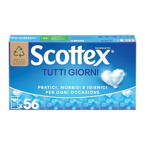 Offerta a tempo: Scottex Tutti i Giorni, Fazzoletti di carta, Prodotto in Italia, Con Carta certificata FSC, 56 Pacchetti - 38% da 9.29 € a 5.78 €