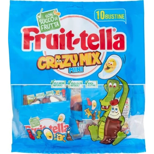 Offerta a tempo: Fruittella Crazy Mix Mini, Caramelle Gommose, Gusto Frutta, Con Succo di Frutta, Senza Glutine, 1 busta da 250 Grammi con 10 Mini Buste da 25 Grammi - 14% da 3.49 € a 2.99 €