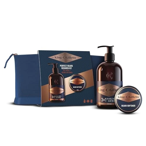 King C. Gillette Kit de barba perfecto para una barba perfumada cada día, con bolsa de viaje, limpiador facial 3 en 1 de 350 ml y bálsamo para barba de 100 ml