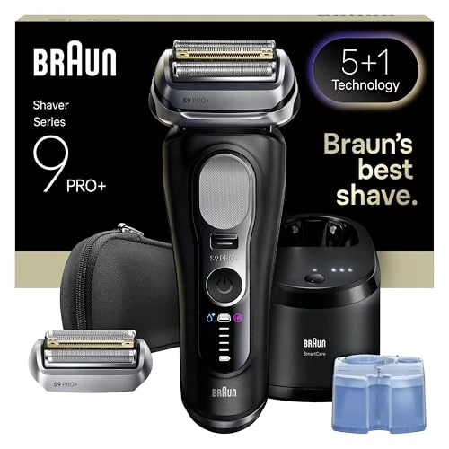 Braun Serie 9 Pro + elektrisch scheerapparaat voor baard, nat en droog, 5 + 1 ultradunne precisiemessen, baardtrimmer voor heren, baardtrimmer, 60 minuten gebruik, reservekop, SmartCare 6-in-1 station