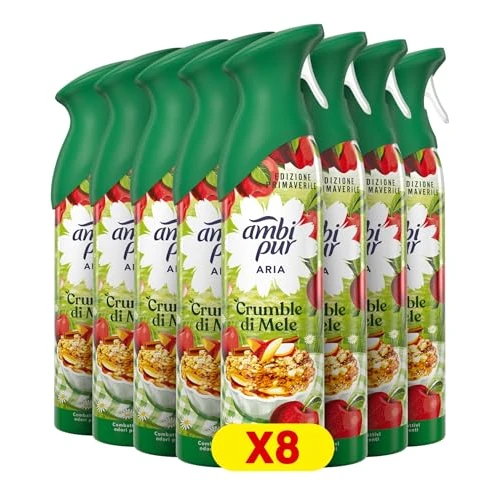 Offerta a tempo: Ambi Pur Deodorante Ambiente Spray, Confezione da 8 Deodoranti, Fragranza Mela e Cannella, Combatte Gli Odori In Qualsiasi Stanza Della Casa - 38% da 30.88 € a 19.13 €